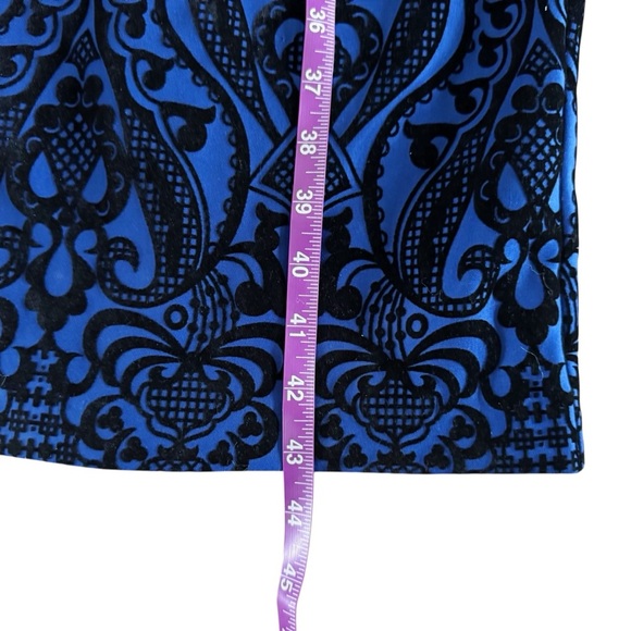 Y2K velvet burnout blue black Sleeveless midi Dress elegant sheath goth 960 - Picture 13 of 16